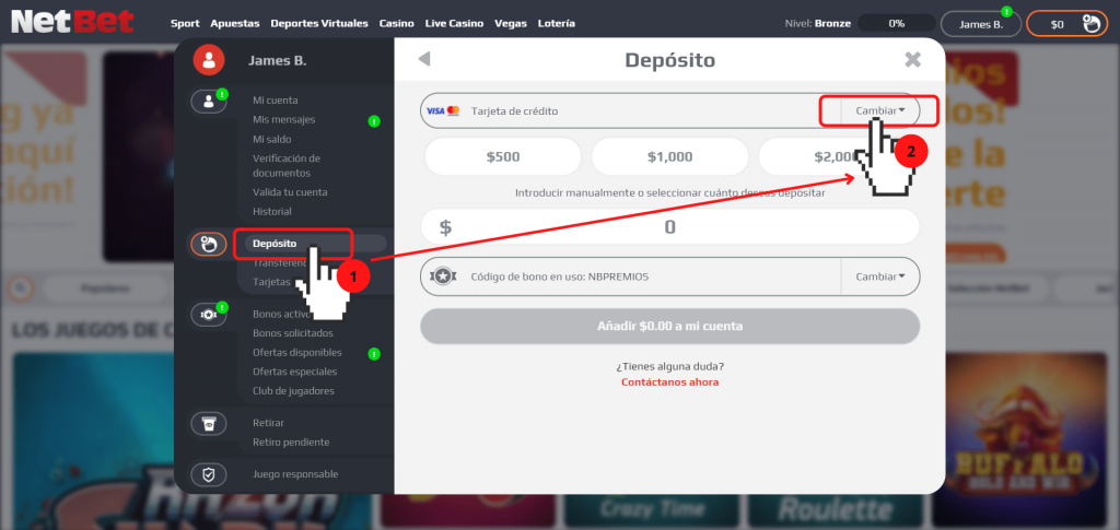 Depósitos NetBet México - Paso 2