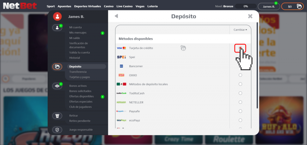 Depósitos NetBet México - Paso 3