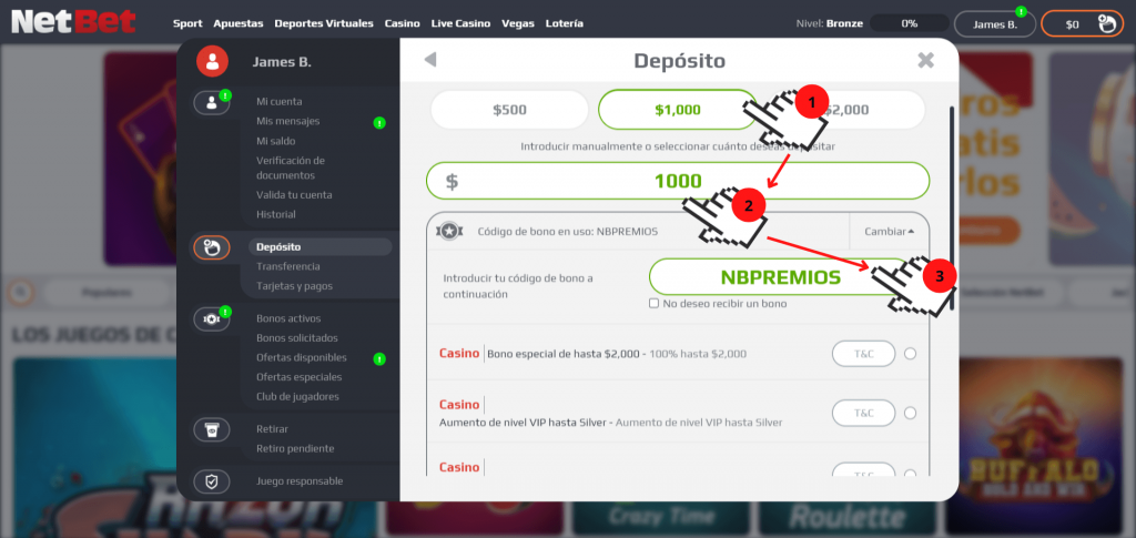 Depósitos NetBet México - Paso 4