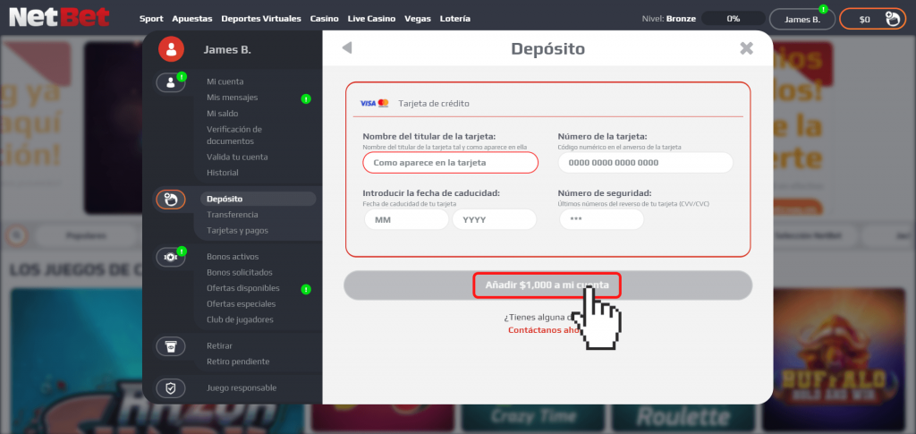 Depósitos Netbet México - Paso 6