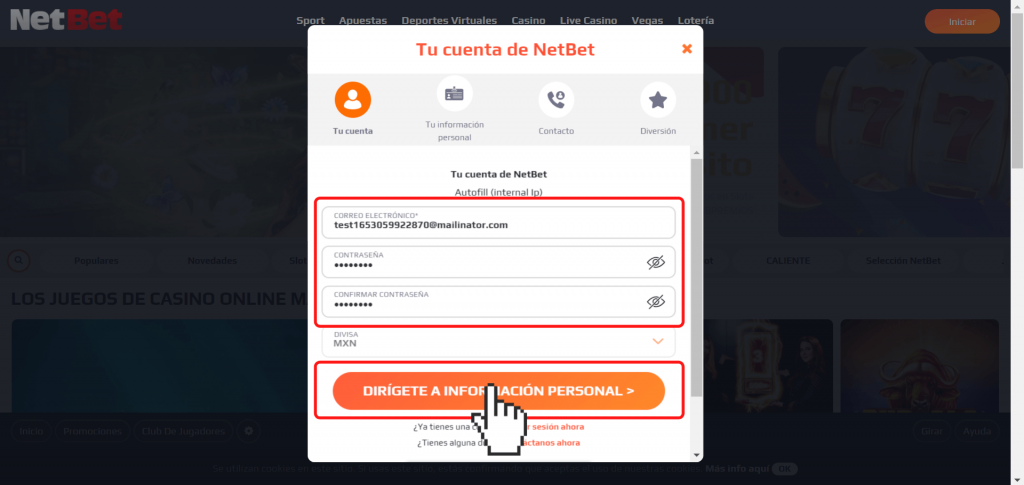 Registro NetBet México - Paso 4